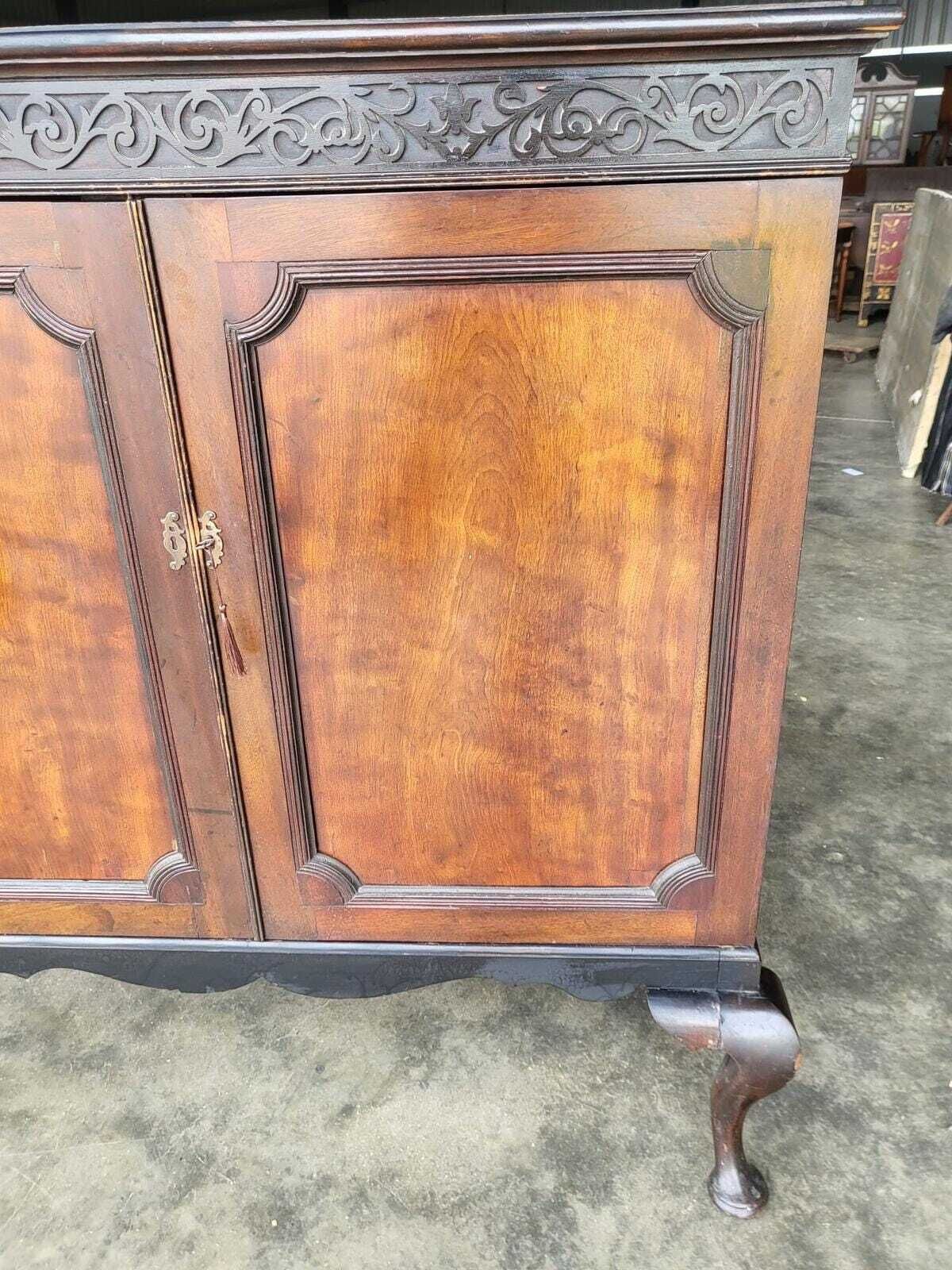 Antique Large Edwardian 2 Door Cupboard Cabinet Cabriole Legs Shelves photo vintage