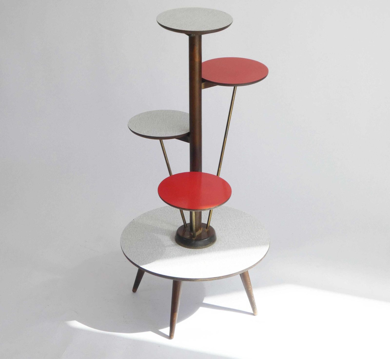 Vintage Mid Century Plant Stand Ilse Möbel, 4 Tier German Red And White Flower Table photo vinterior