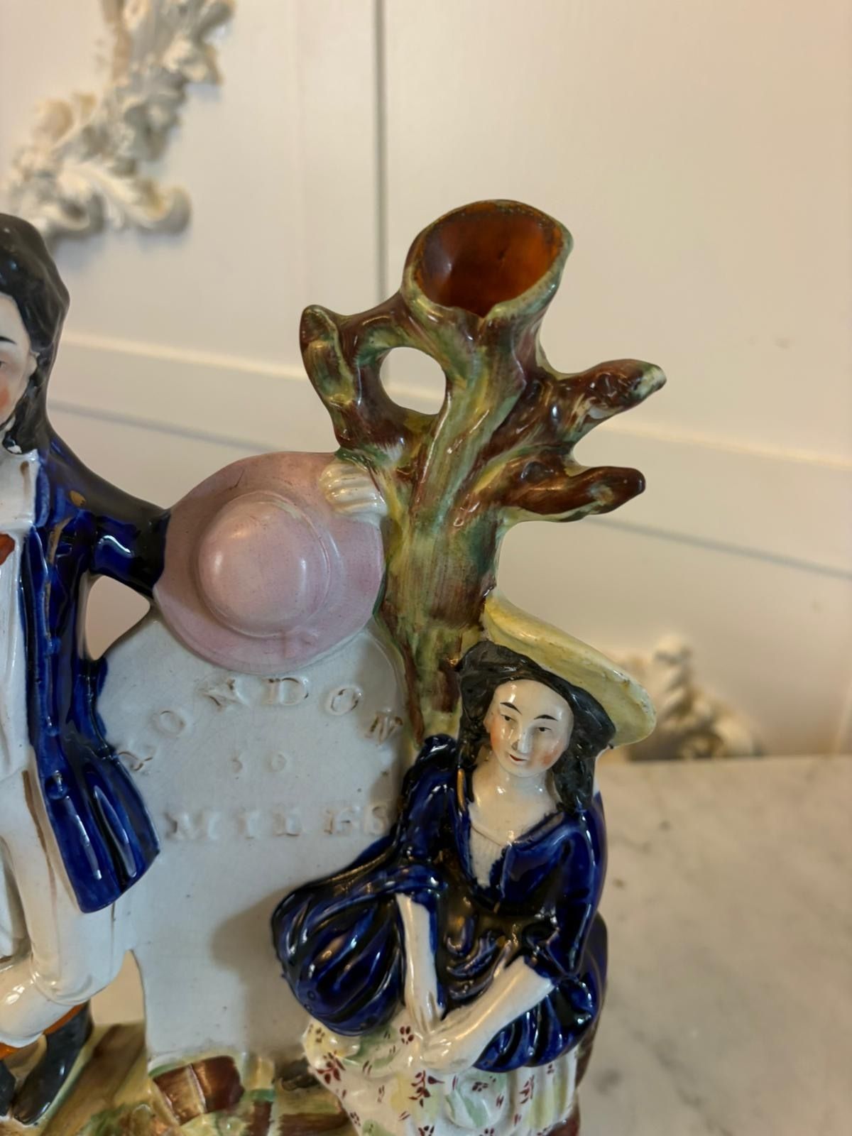Antique Staffordshire Pottery Figure Spill Vase Man And Woman photo furniture