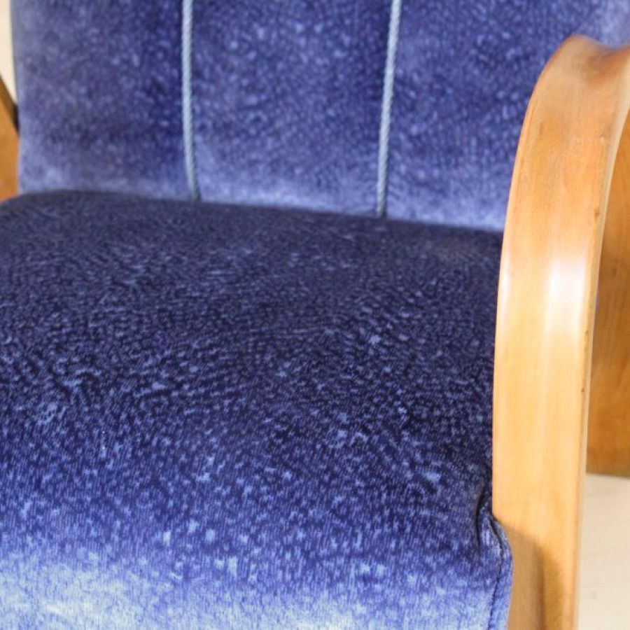 Fauteuil Art déco en velours bleu, hêtre massif, France, 1920 photo vinterior