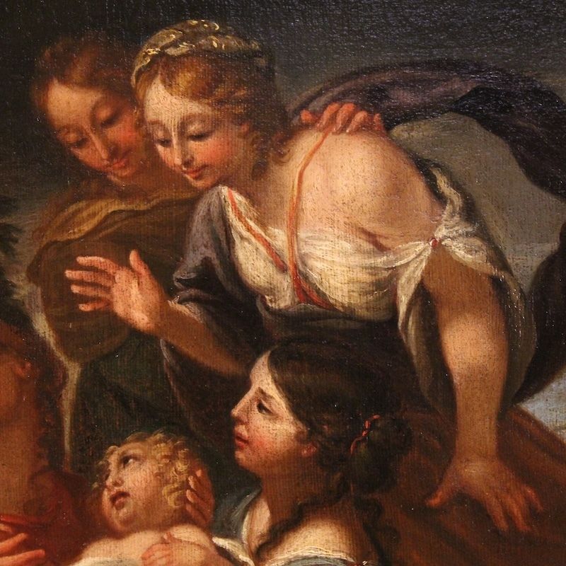 Antique Italian Painting Moses Saved From The Waters From The 17th Century photo buy