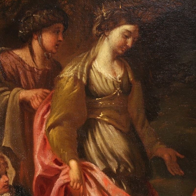 Art Antique Italian Painting Moses Saved From The Waters From The 17th Century photo