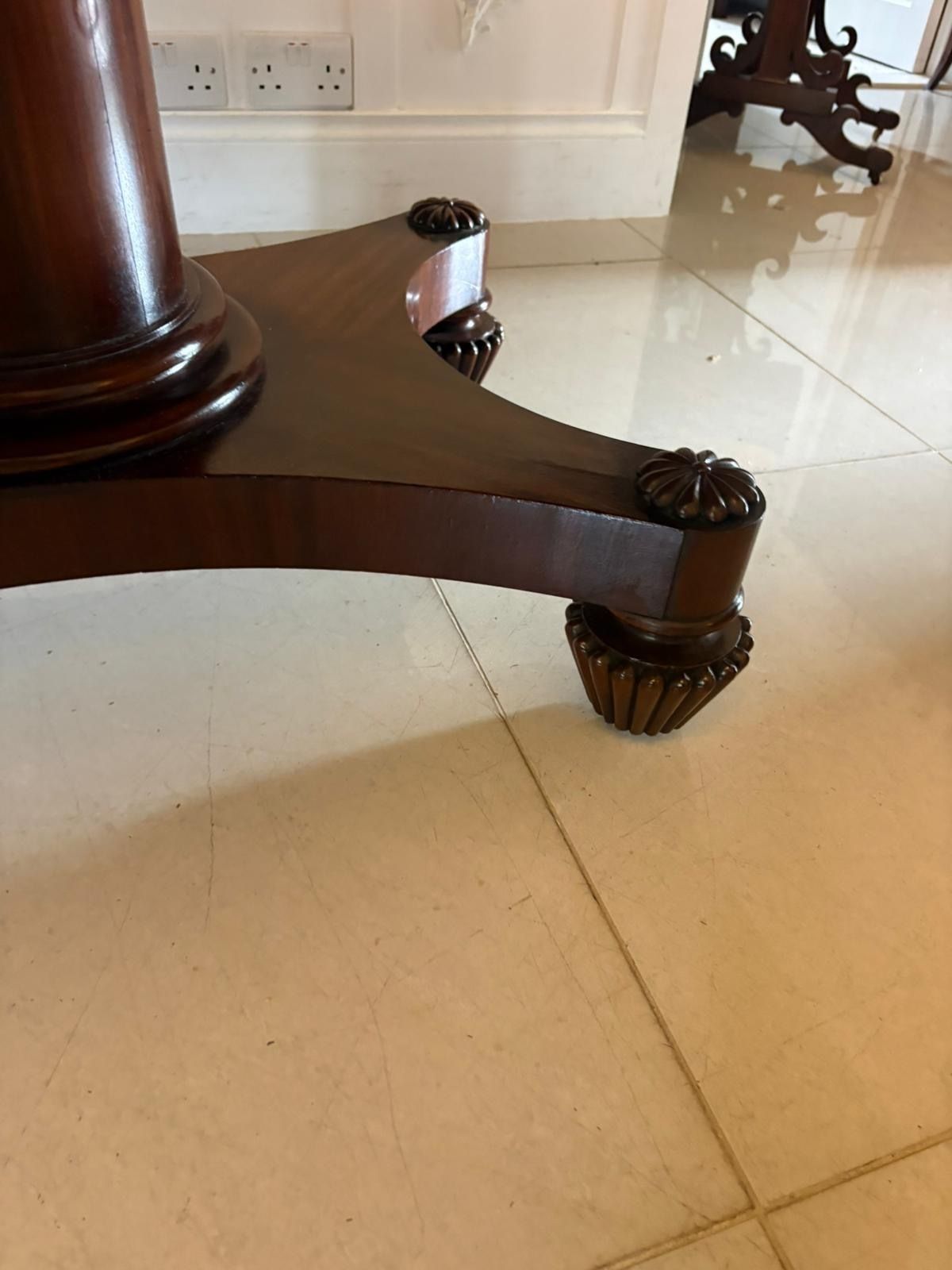 Antique 19th Century English Figured Mahogany Pedestal Tilt Top Dining Table photo 3250.0