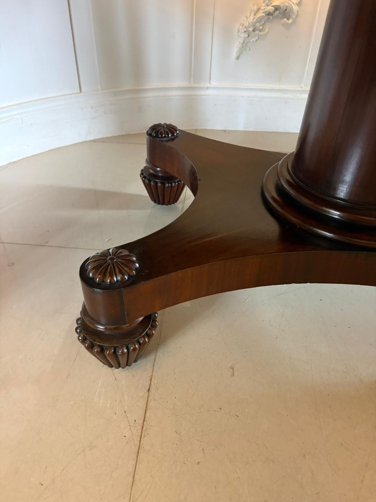 Antique 19th Century English Figured Mahogany Pedestal Tilt Top Dining Table photo buy