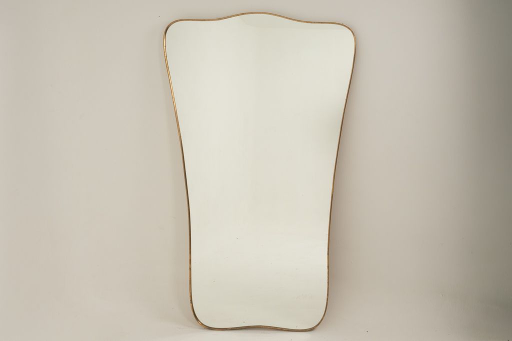 Mirror With A Gilded And Patinated Brass Frame, In The Style Of Gio Ponti. photo for sale