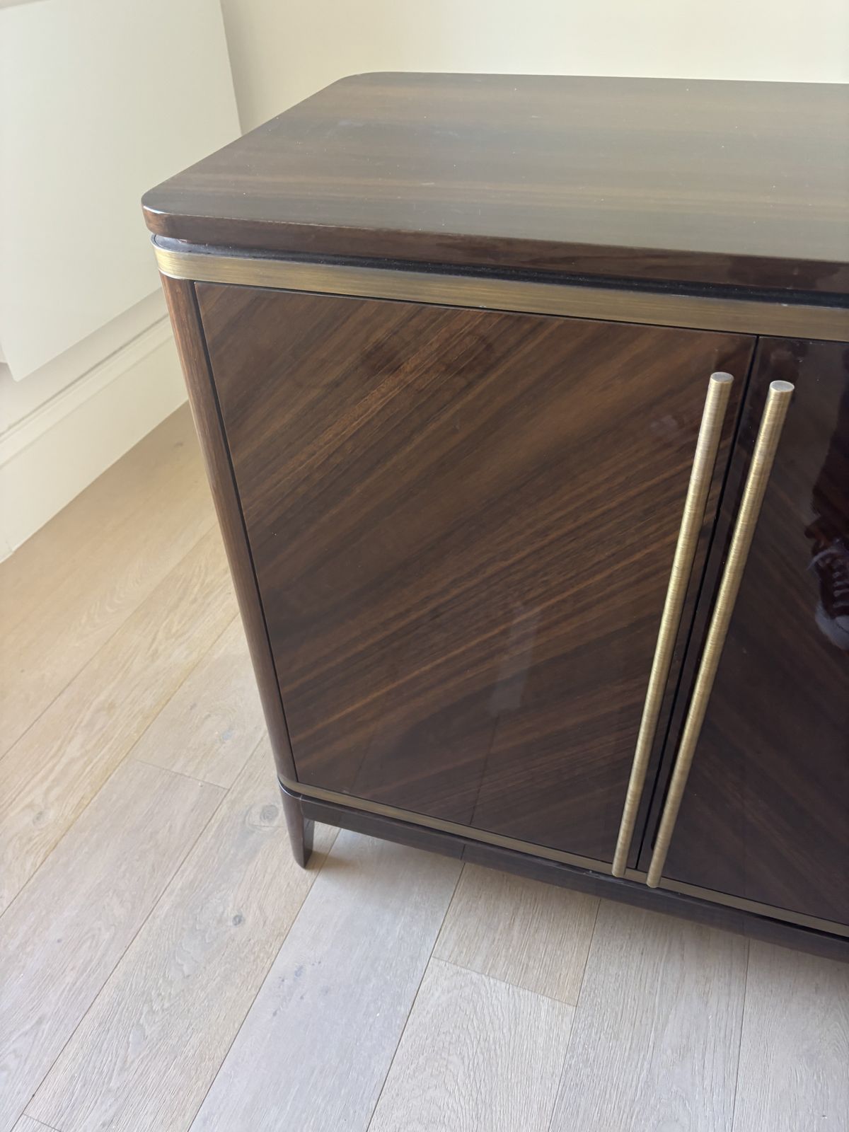 Luxury Art Deco Style Sideboard – High Gloss Wood & Brass Detail photo for sale