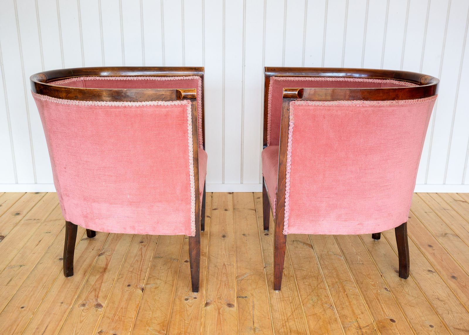 Pair Of Edwardian Mahogany Armchairs Barrel Back Pink Tub Antiqu.E Art Nouvea.U 1910 photo vinterior