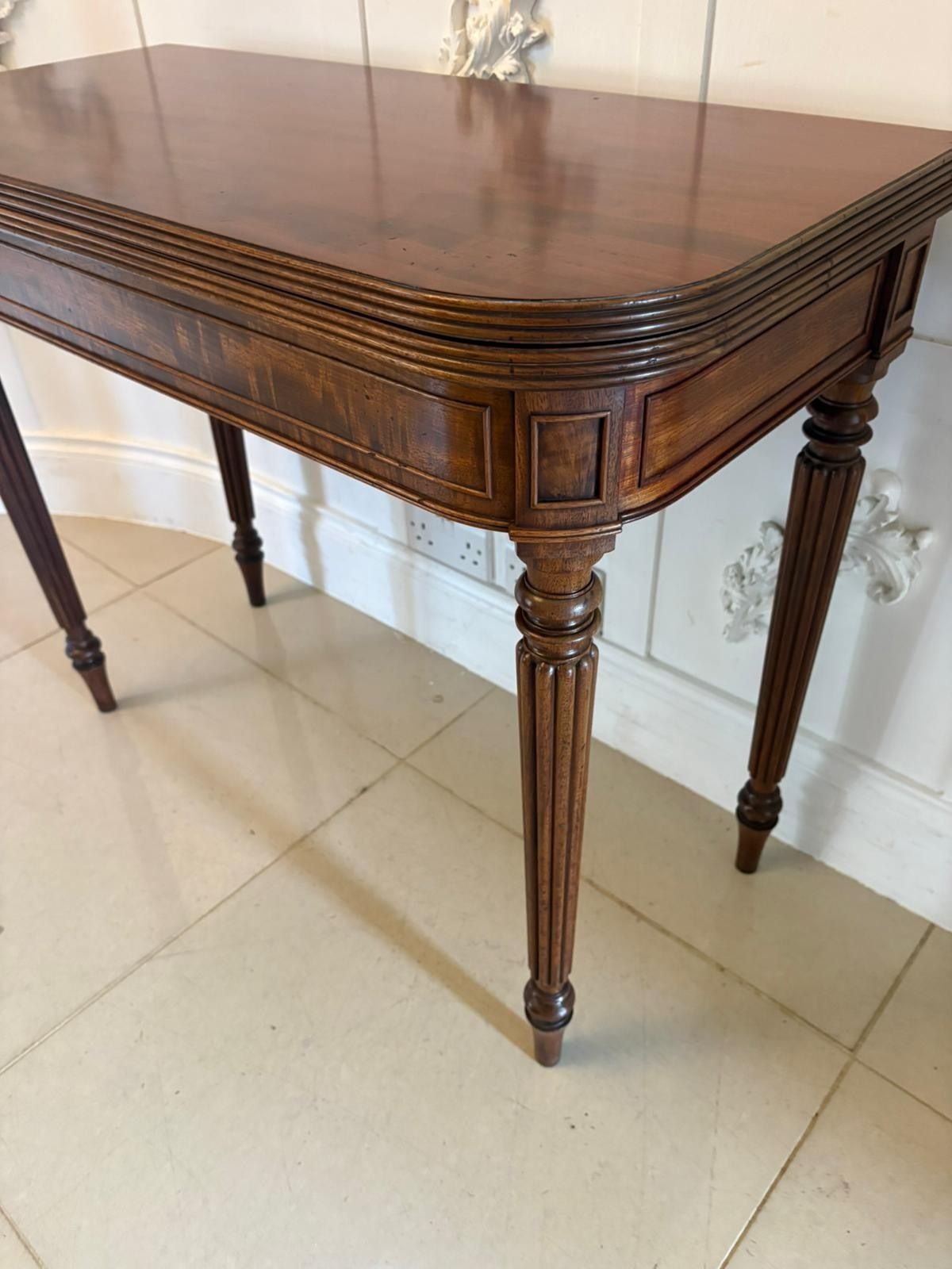 Antique Gillows George III Mahogany Hall Table Reeded Legs Fold Over Top photo vintage