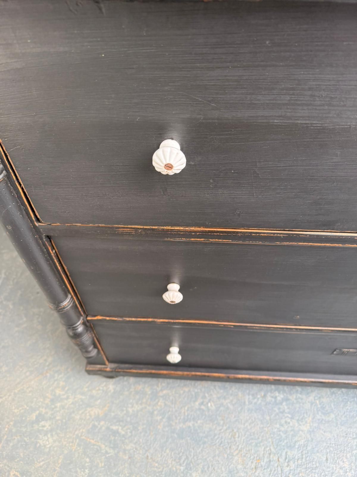 Massive Pine Hungarian Victorian Painted Black 5 Drawer Chest Of Drawers photo 795.0
