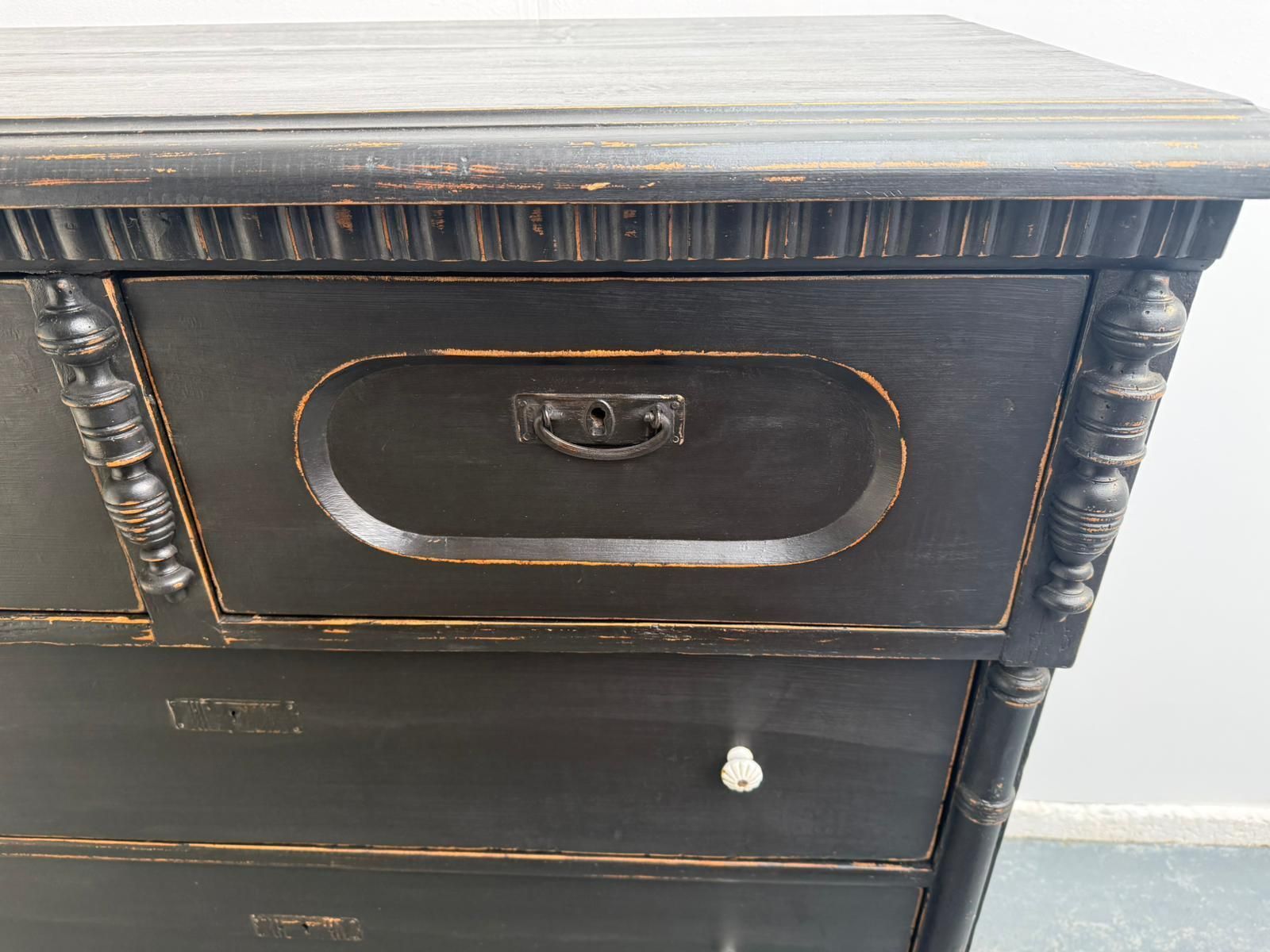 Massive Pine Hungarian Victorian Painted Black 5 Drawer Chest Of Drawers photo buy