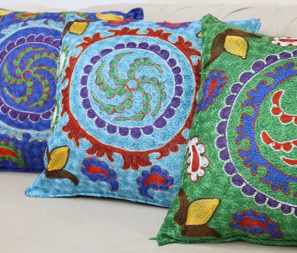 16"X16" Silk Embroidery Cushion Cover. Blue Pillowcase. Modern Throw Pillow photo for sale