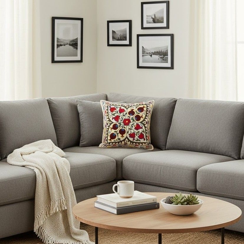 Housse de coussin 100 % coton, 45 x 45 cm. Taie d'oreiller brodée. Neuf photo furniture