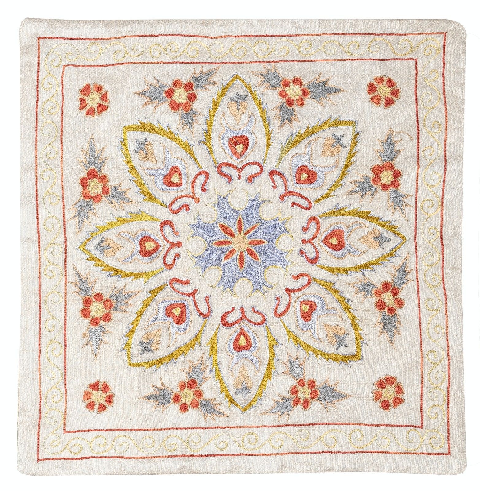 20"X20" 100% Silk Embroidered Cushion Cover. New Toss Pillow. Modern Lace Pillow photo furniture