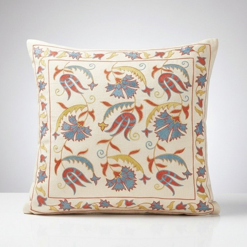 20"X20" 100% Silk Embroidered Cushion Cover. New Toss Pillow. Modern Lace Pillow