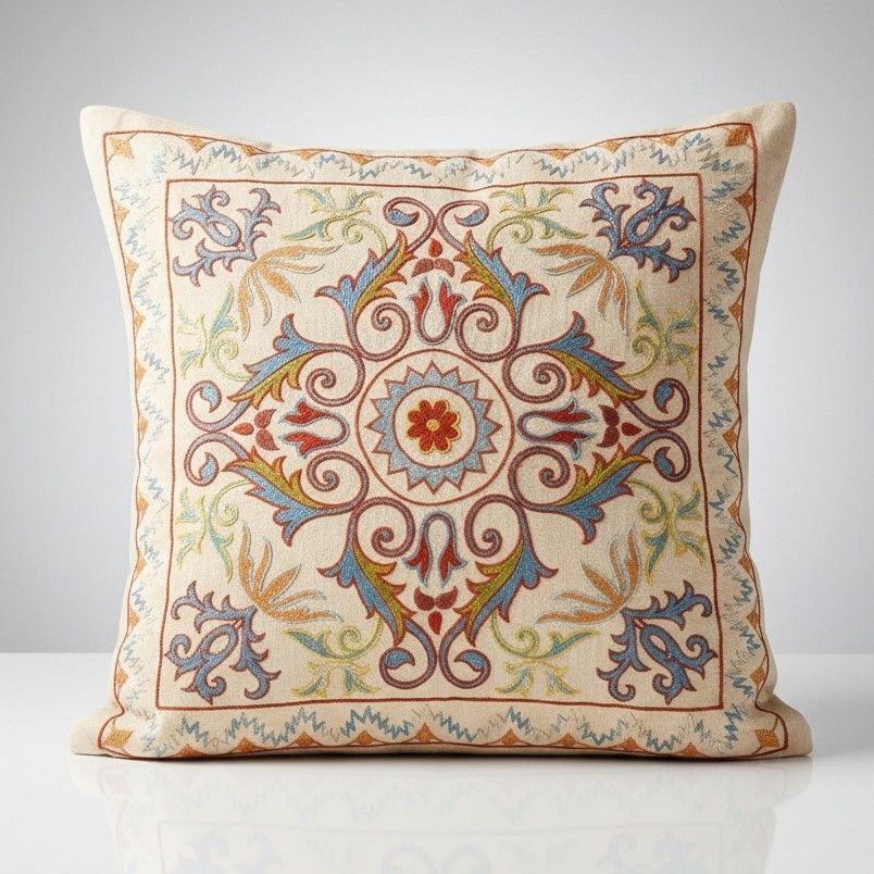 Housse de coussin traditionnelle 20" x 20". Housse de coussin 100 % soie. Taie d'oreiller brodée