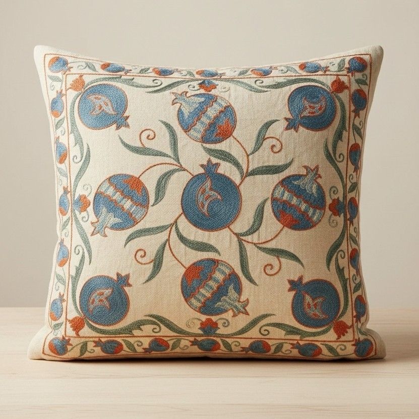 20"X20" All Silk Embroidered Cushion Cover. Handmade Pillowcase. New Toss Pillow