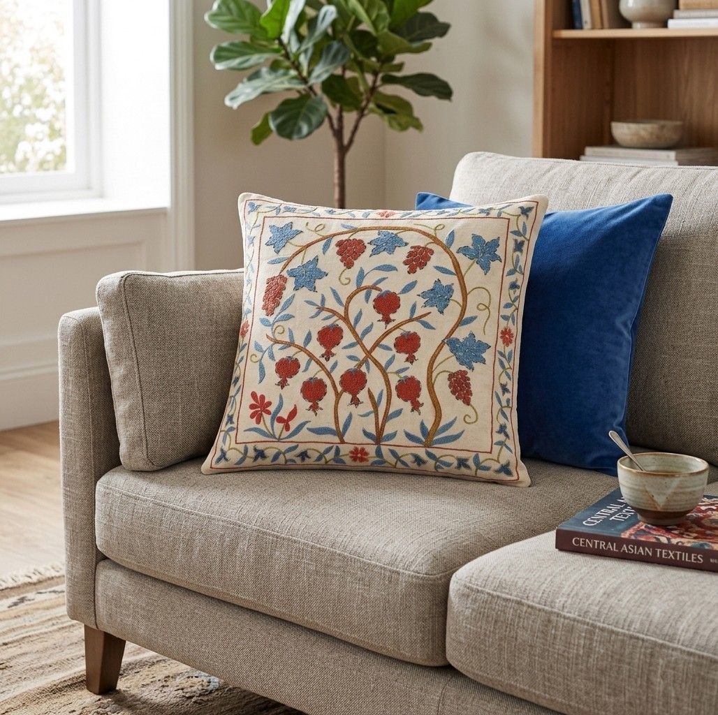 20"X20" All Silk Embroidered Cushion Cover. Handmade Pillowcase. New Toss Pillow