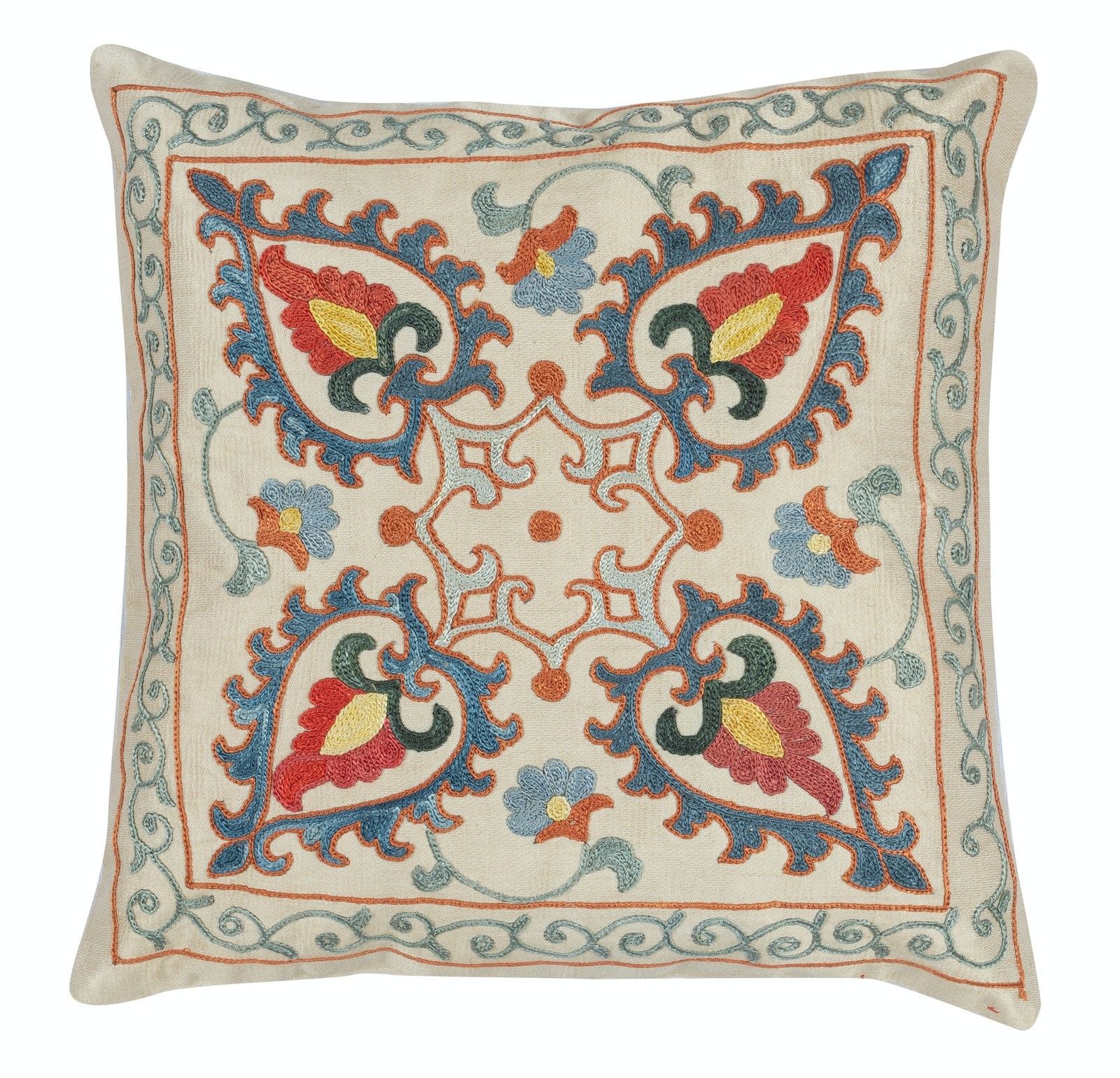 Housse de coussin en soie 30 x 30 cm. Coussin décoratif traditionnel. Coussin brodé