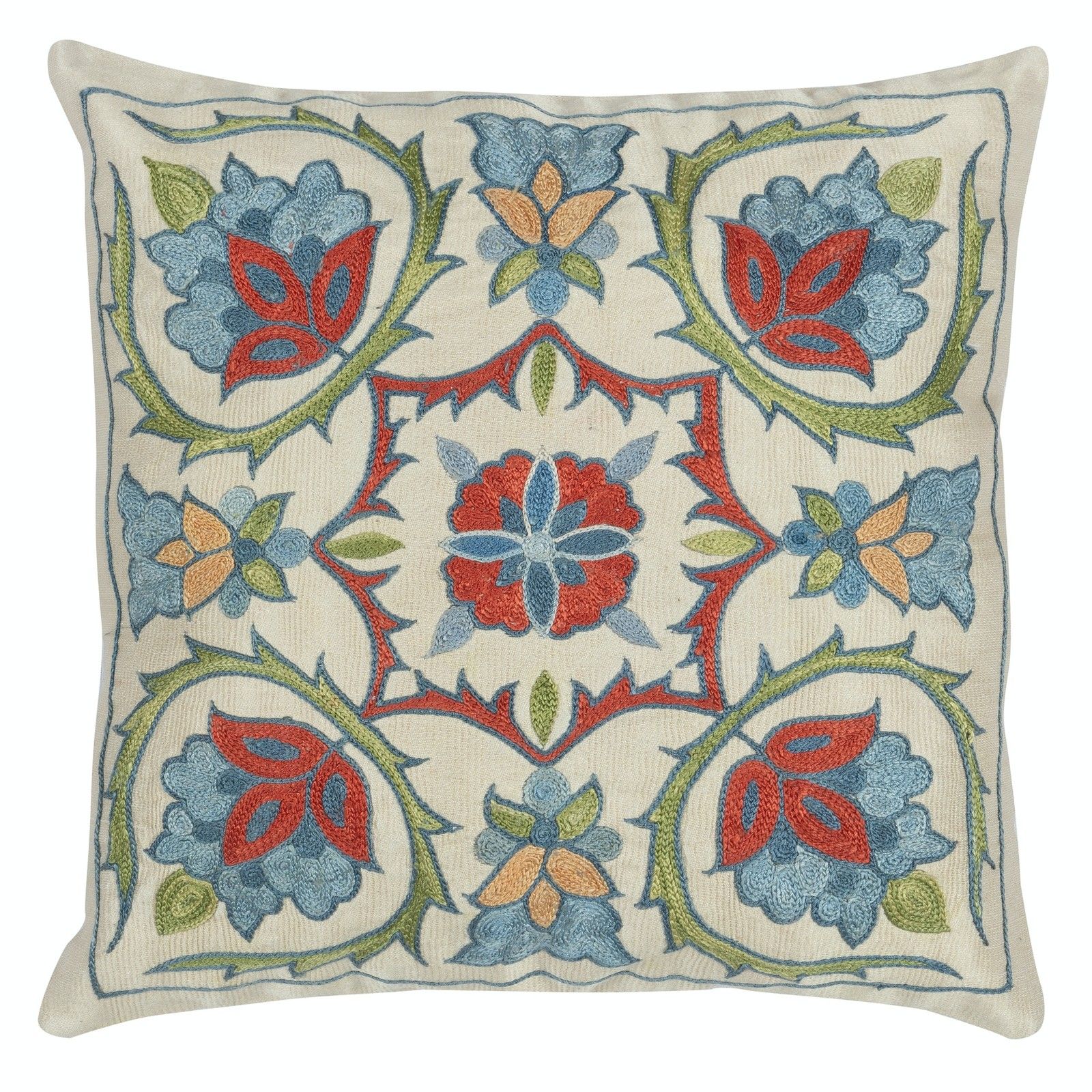 Housse de coussin 30 x 30 cm en soie 100 %. Housse de coussin brodée traditionnelle.