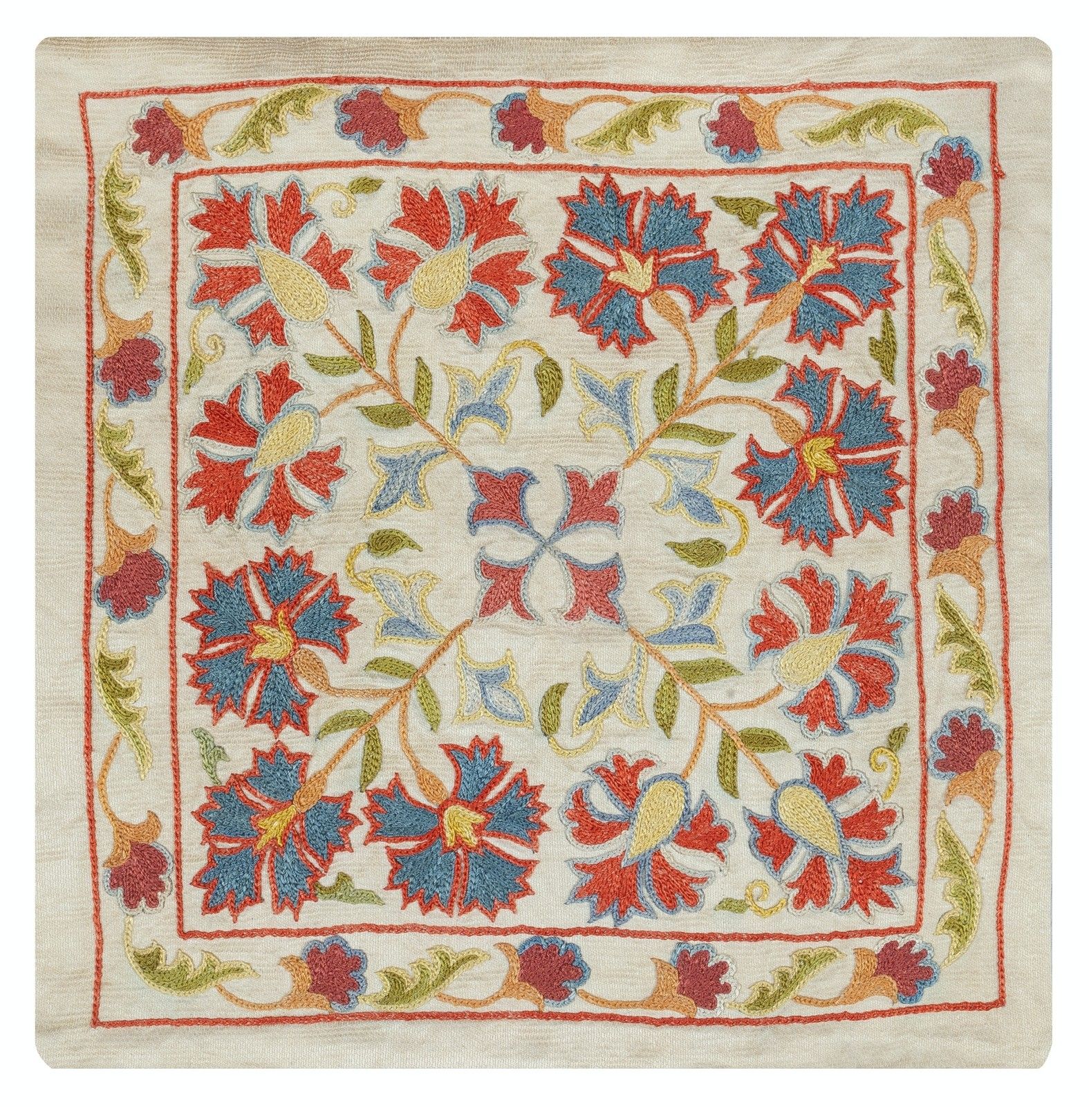 12"X12" All Silk Cushion Cover. Uzbek Throw Pillow. Embroidered Accent Pillow photo furniture