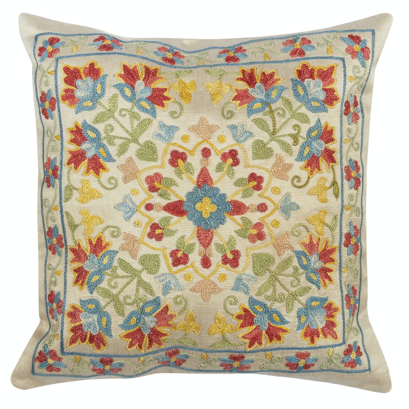 12"X12" 100% Silk Cushion Cover. Uzbek Throw Pillow. Embroidered Accent Pillow