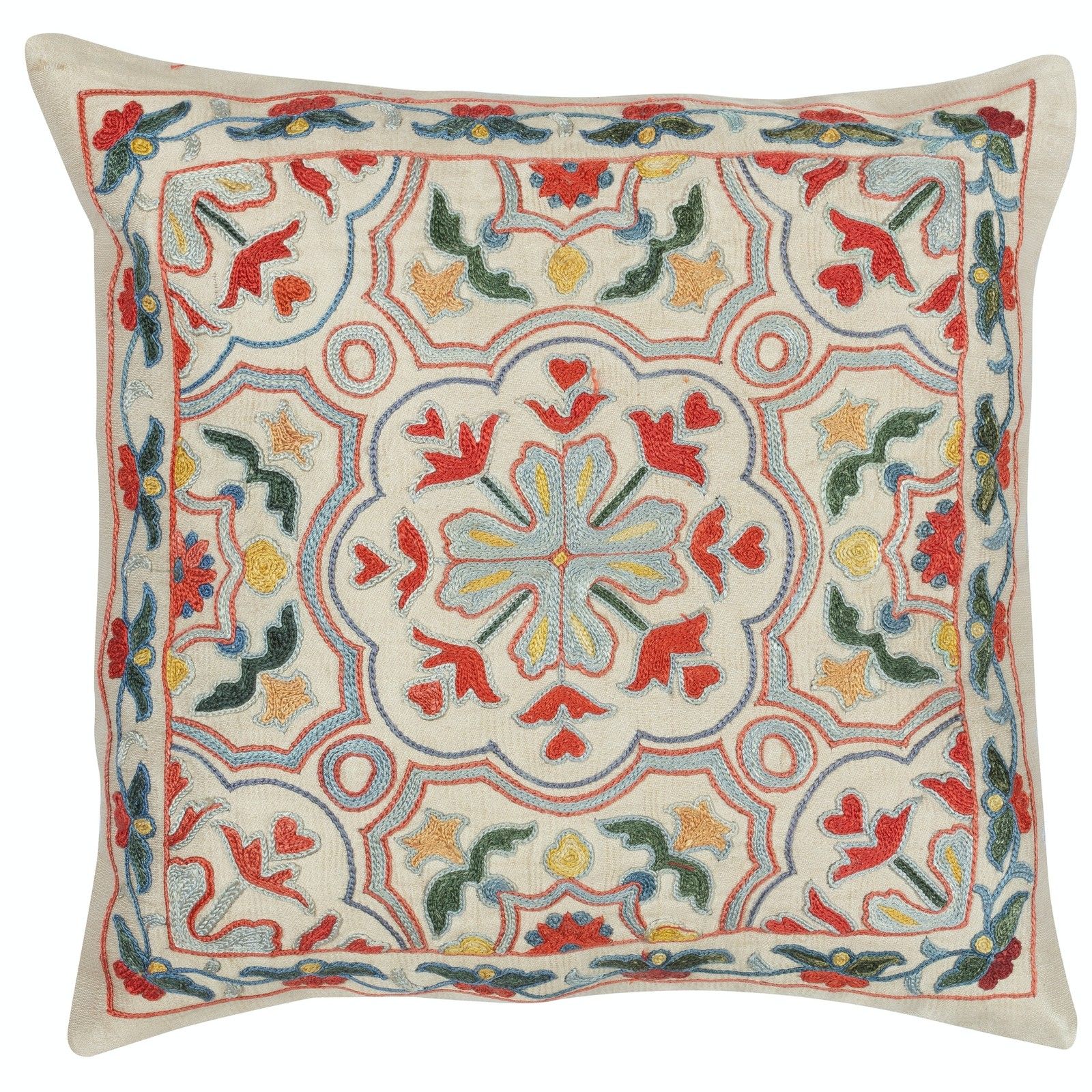 12"X12" Hand Embroidered All Silk Throw Pillow Cover. Traditional Cushion Cover