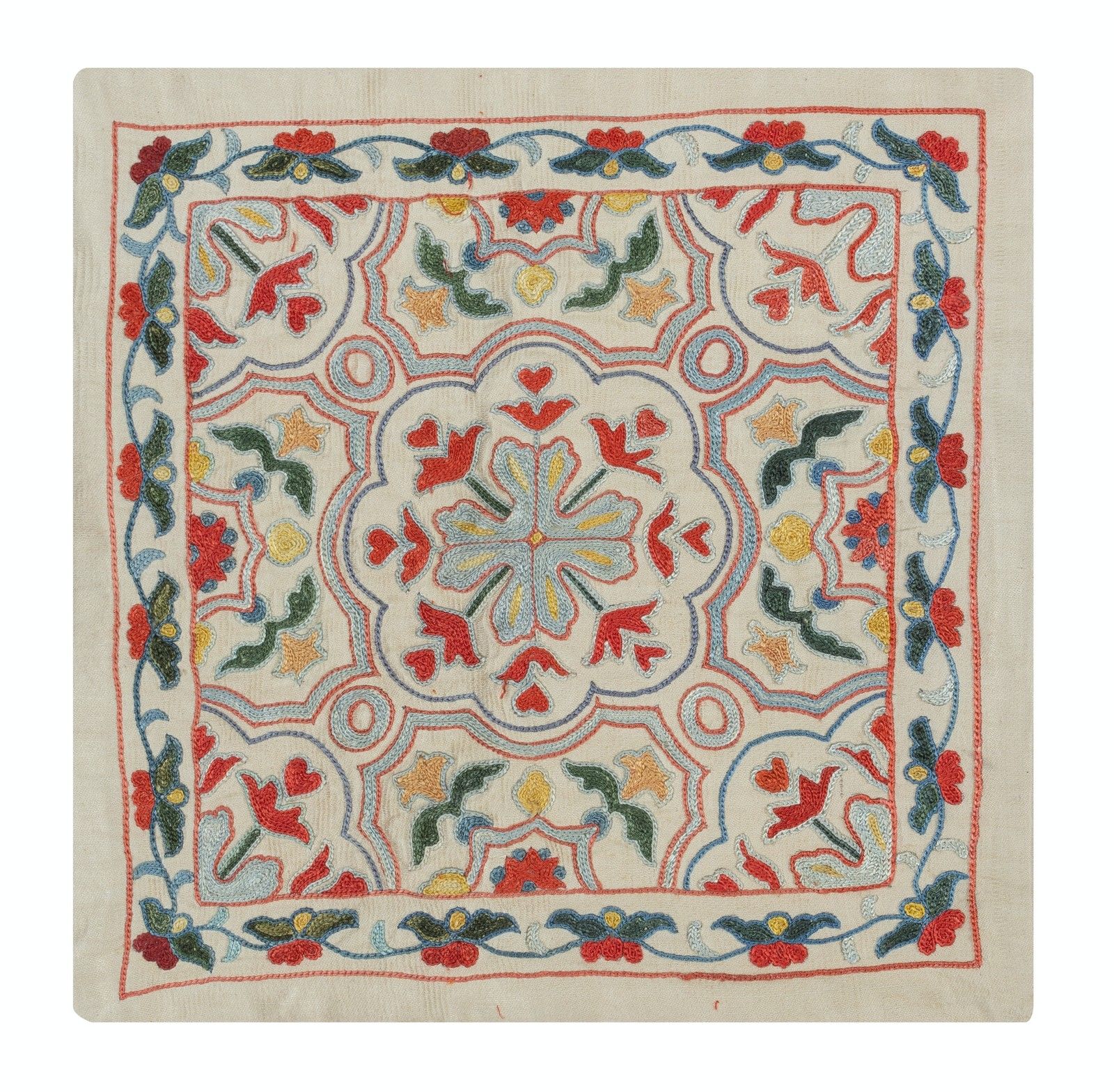 12"X12" Handgeborduurd kussenhoes van zuiver zijde. Traditionele kussenhoes photo furniture