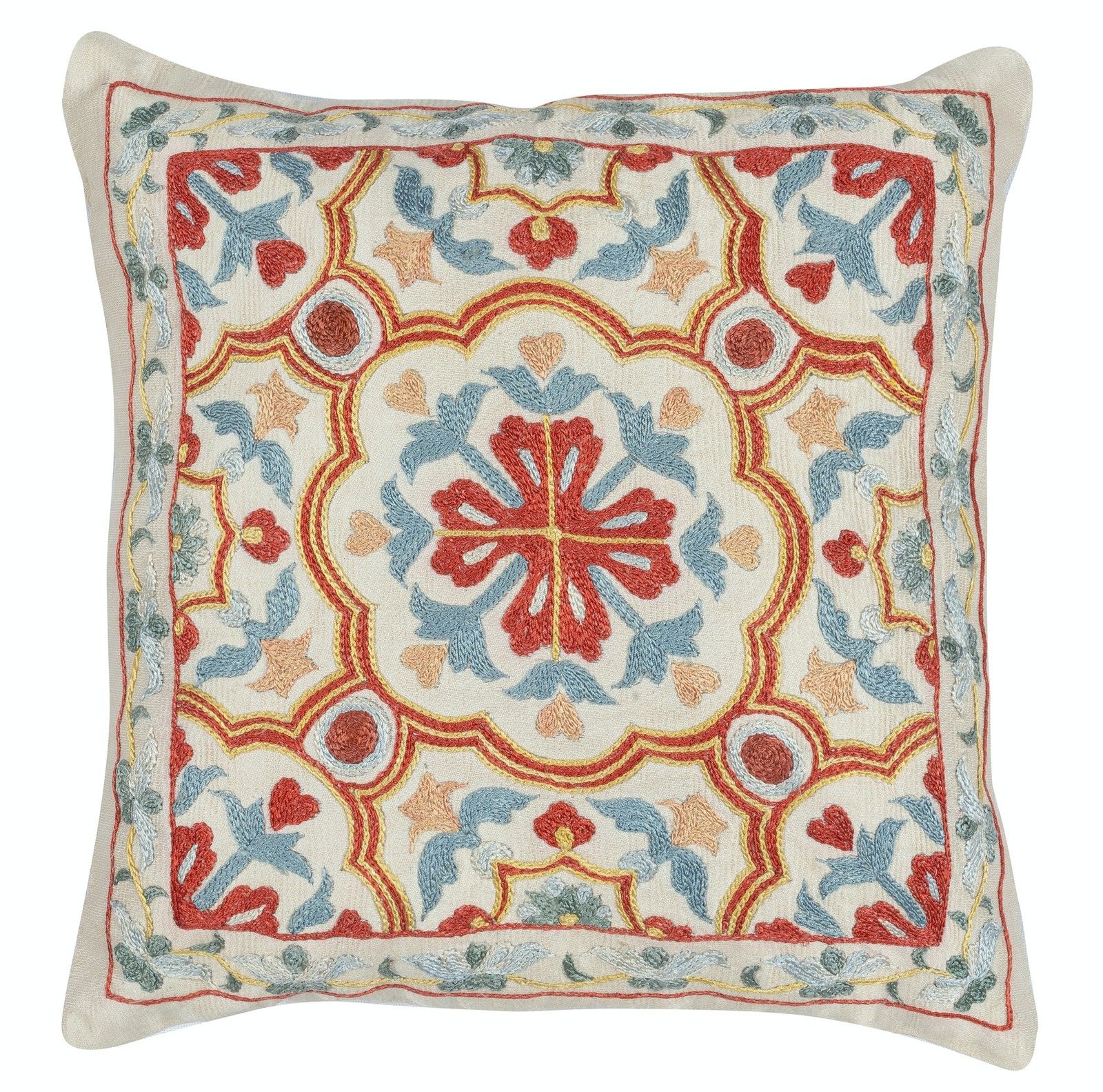 Housse de coussin 30 x 30 cm, 100 % soie, broderie Suzani