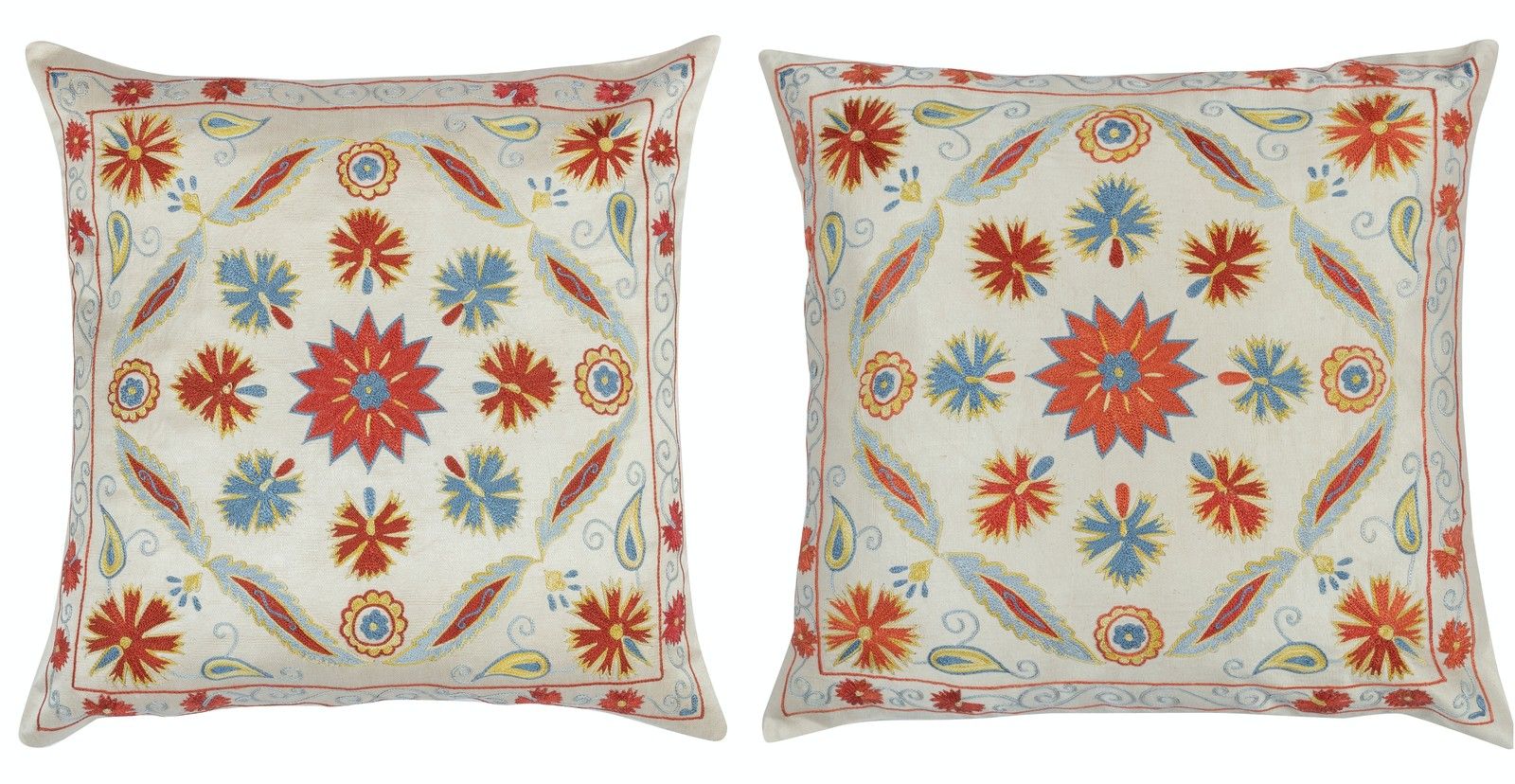 Lot de 2 housses de coussin 50 x 50 cm en soie 100 %, coussins brodés d'accent