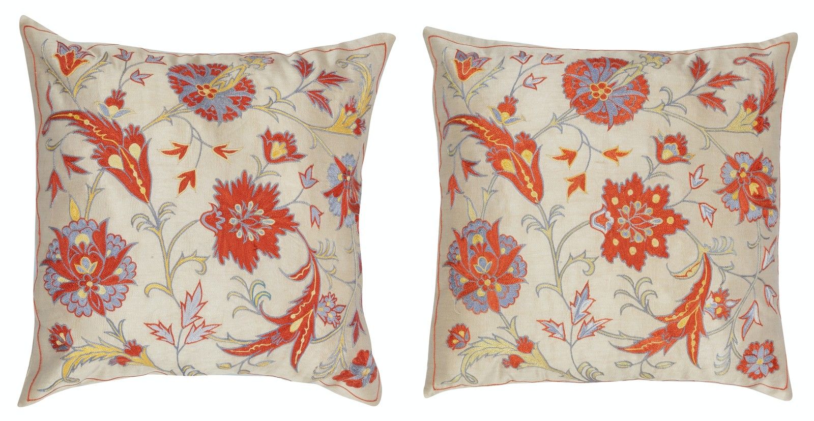 20"X20" Set Of 2 100% Silk Cushion Covers. Embroidered Handmade Throw Pillows