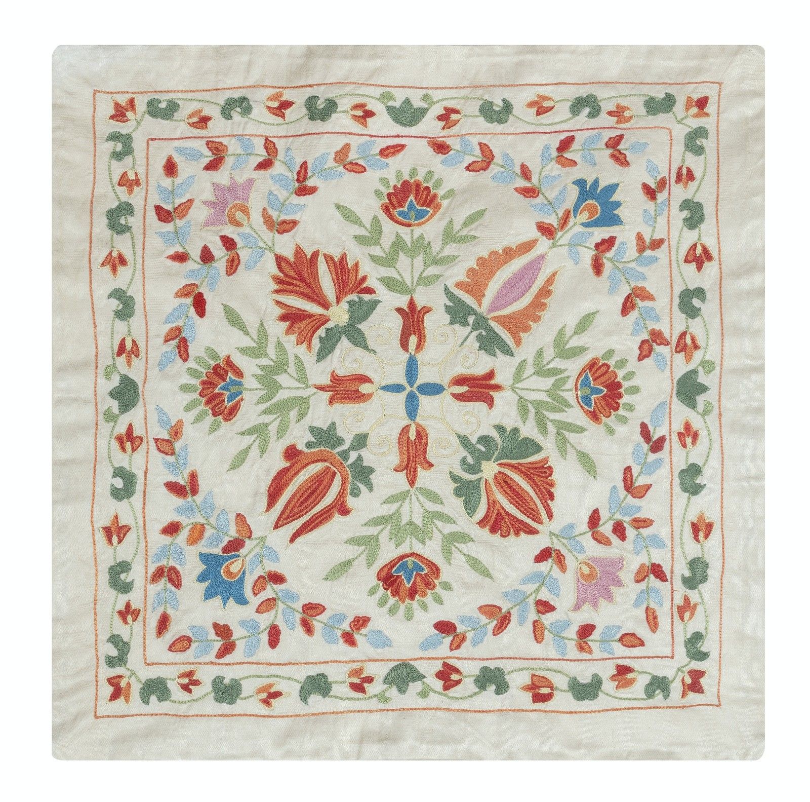 Lot de 2 housses de coussin 50 x 50 cm en soie 100 %, brodées et faites main photo for sale