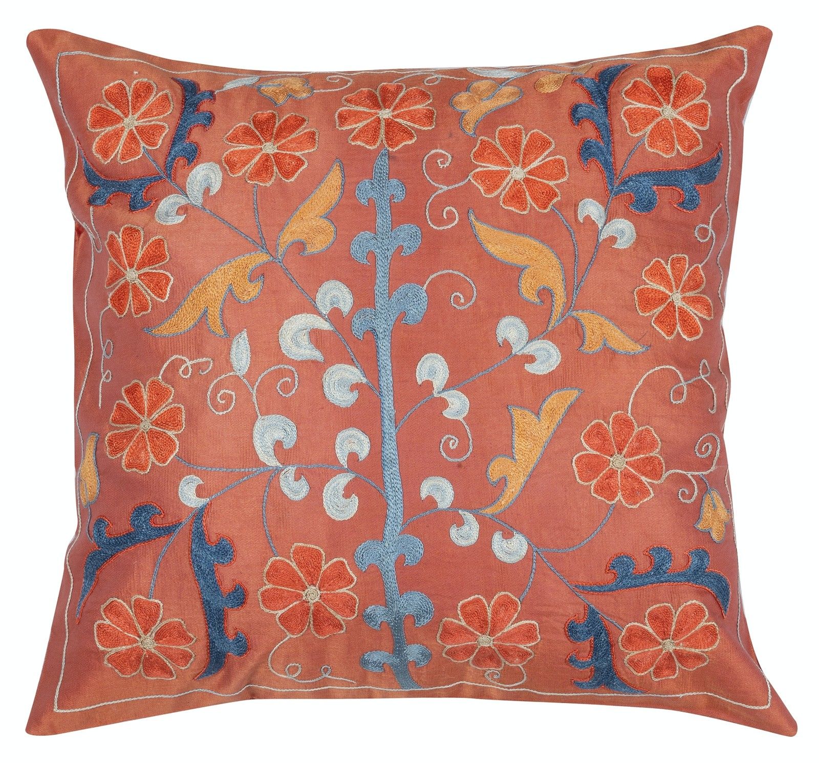 Lot de 2 housses de coussin brodées 100 % soie, 50 x 50 cm - Coussins décoratifs faits main photo furniture