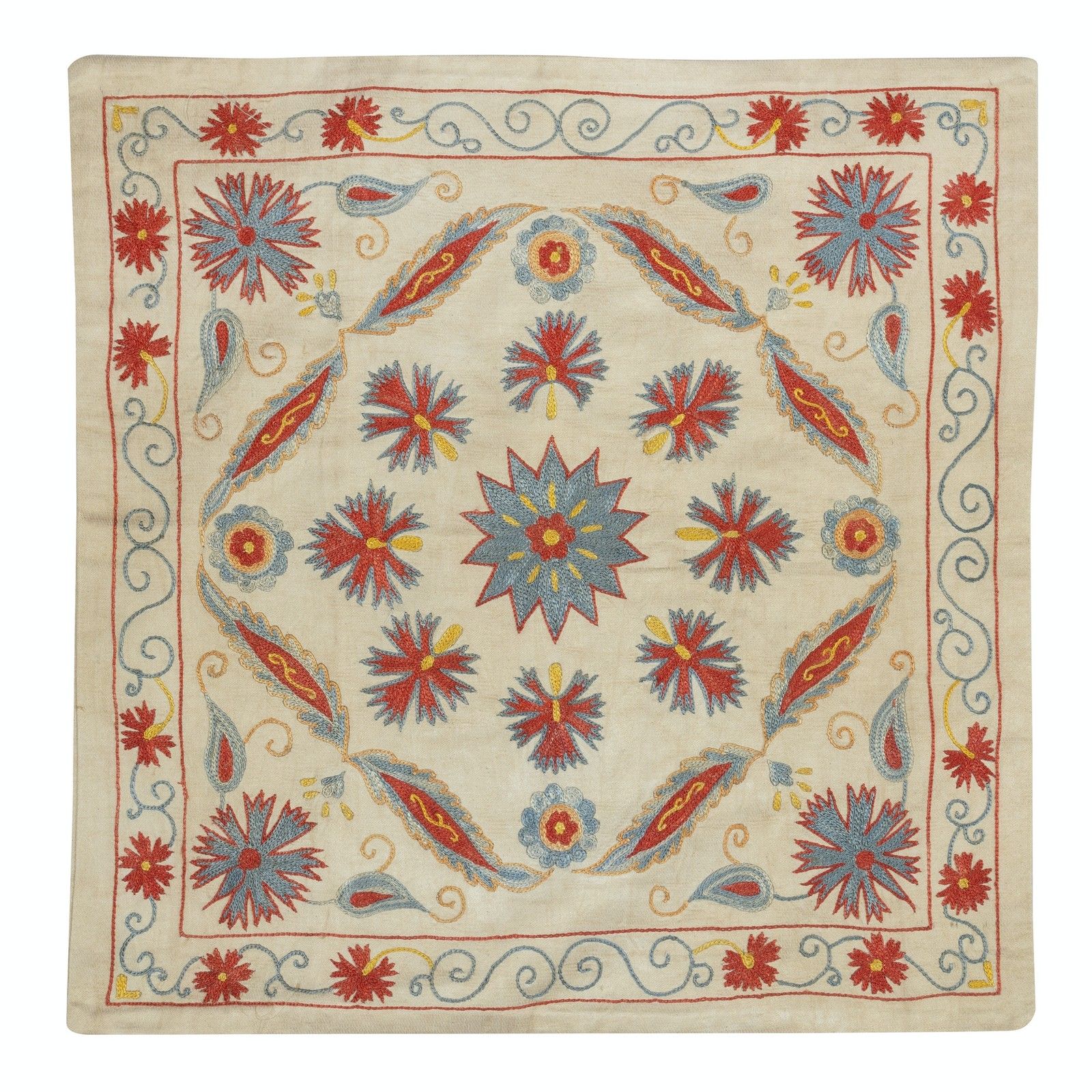 20"X20" Set Of 2 Embroidered 100% Silk Cushion Covers. Handmade Accent Pillows photo for sale