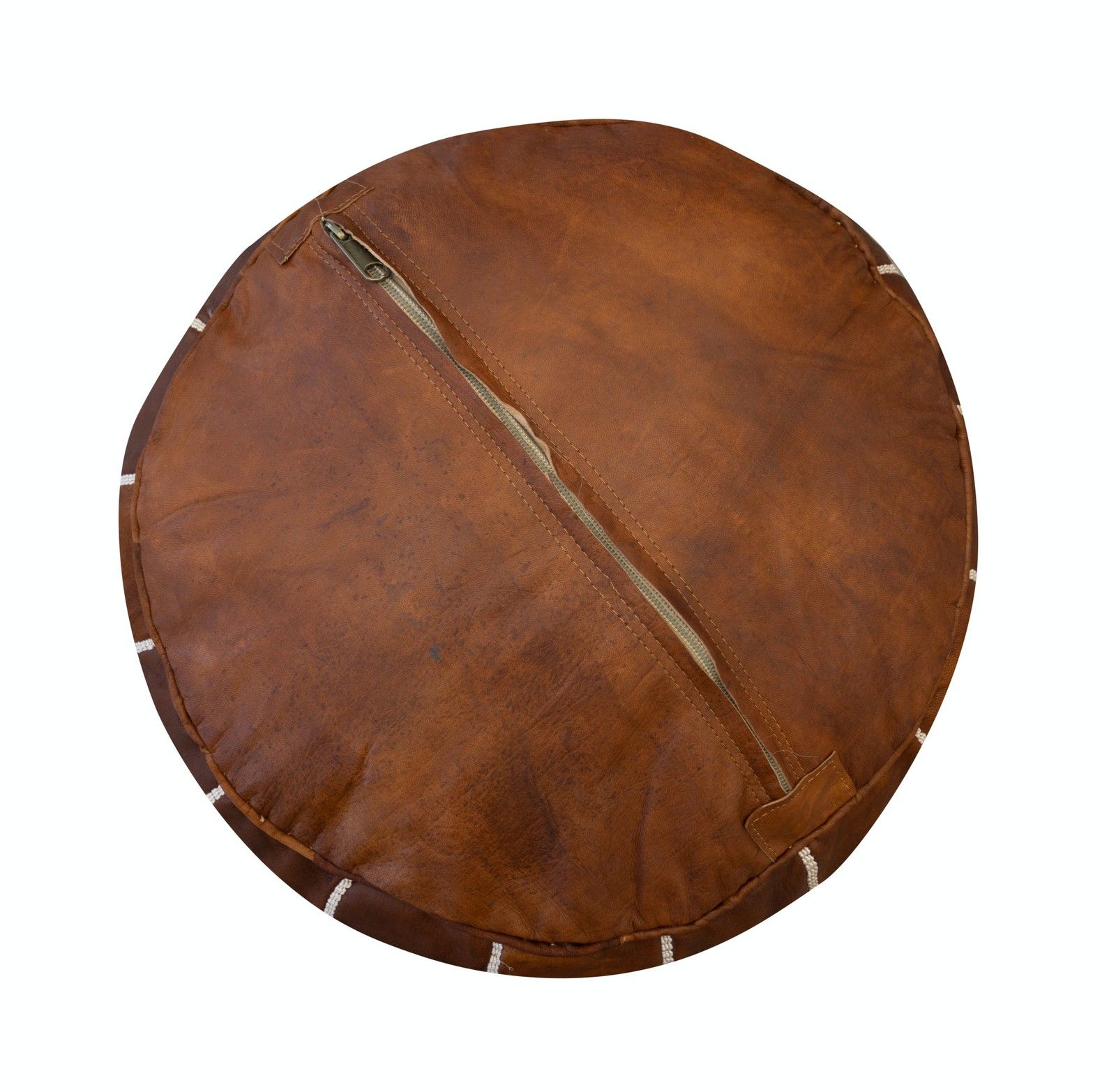 Met de Hand Bewerkte Bruine Ronde Echte Leren Poef. Ongevuld. Maatwerk Mogelijk photo for sale
