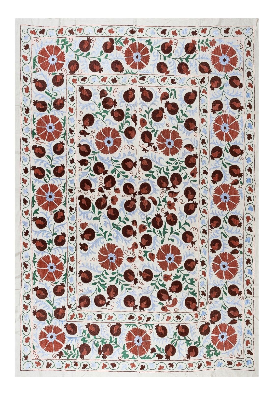 6,3 x 8,3 ft Oezbeeks beddeksel, geborduurd wandkleed, Oezbeekse tapisserie, zijden plaid
