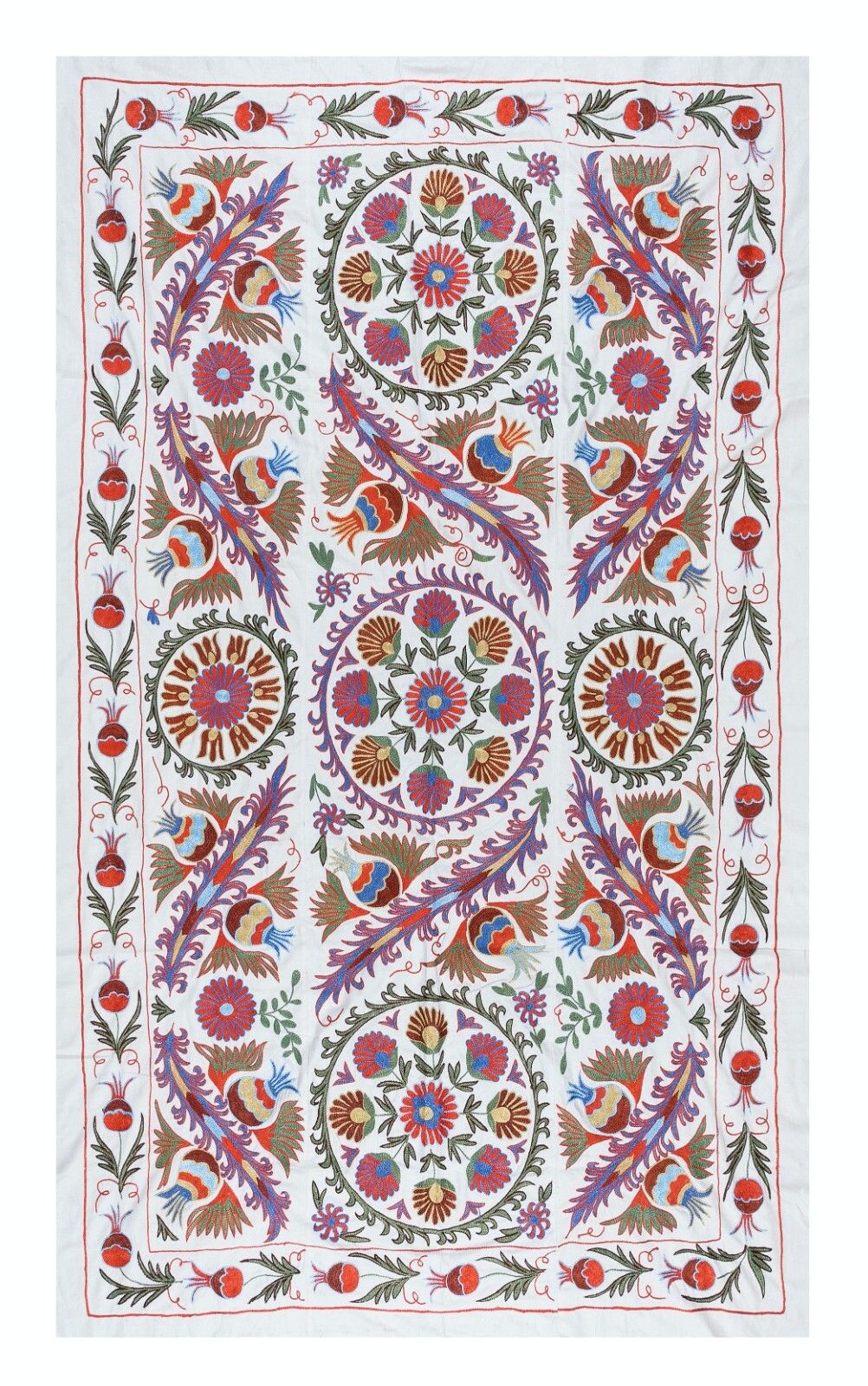 4.5x7.3 Ft Silk Embroidered Bed Cover, Suzani Wall Hanging, Handmade Tablecloth