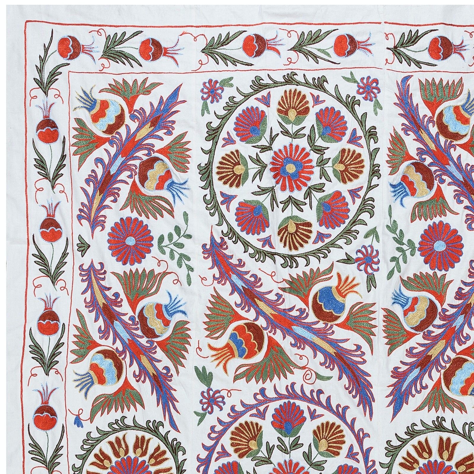 4.5x7.3 Ft Silk Embroidered Bed Cover, Suzani Wall Hanging, Handmade Tablecloth photo furniture