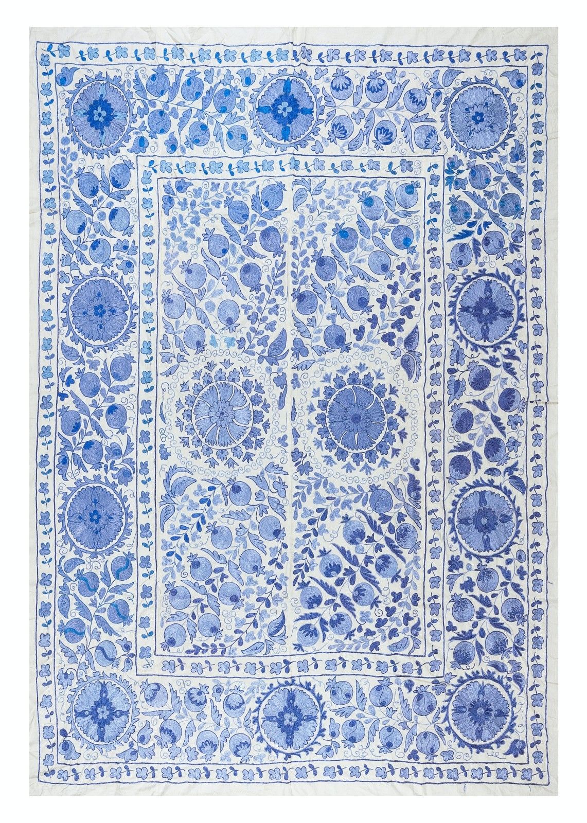 6.3x8.3 Ft Zijden Wandkleed, Geborduurd Bedsprei, Blauwe Tafelkleed, Nieuw Plaid
