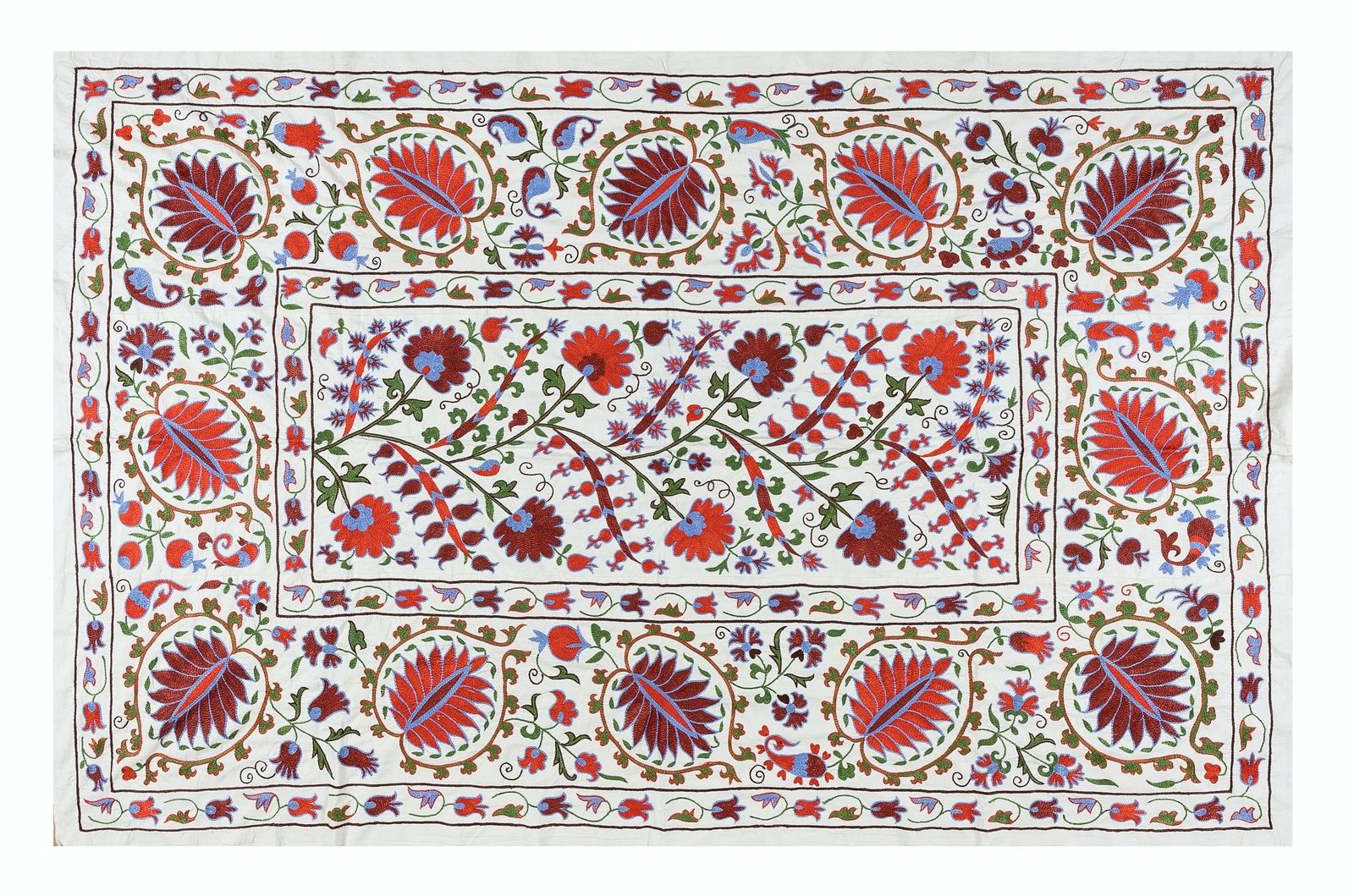 4.5x6.9 Ft Silk Hand Embroidered Suzani Bed Cover, Decorative Uzbek Wall Hanging photo 598.0