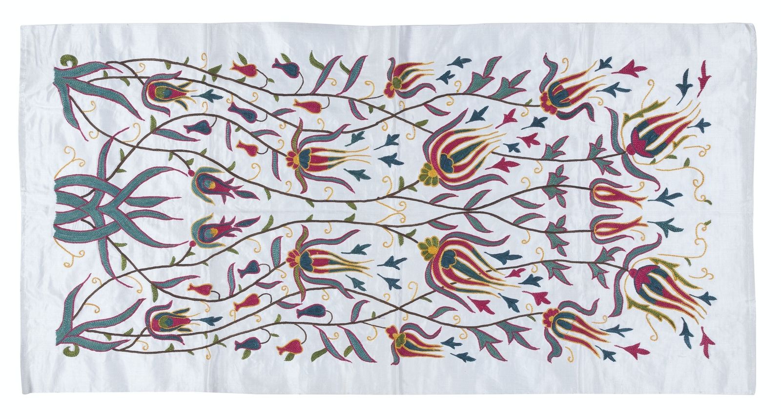 Tenture murale brodée 100 % soie 22"×43", décoration Boho, nappe faite main photo Art