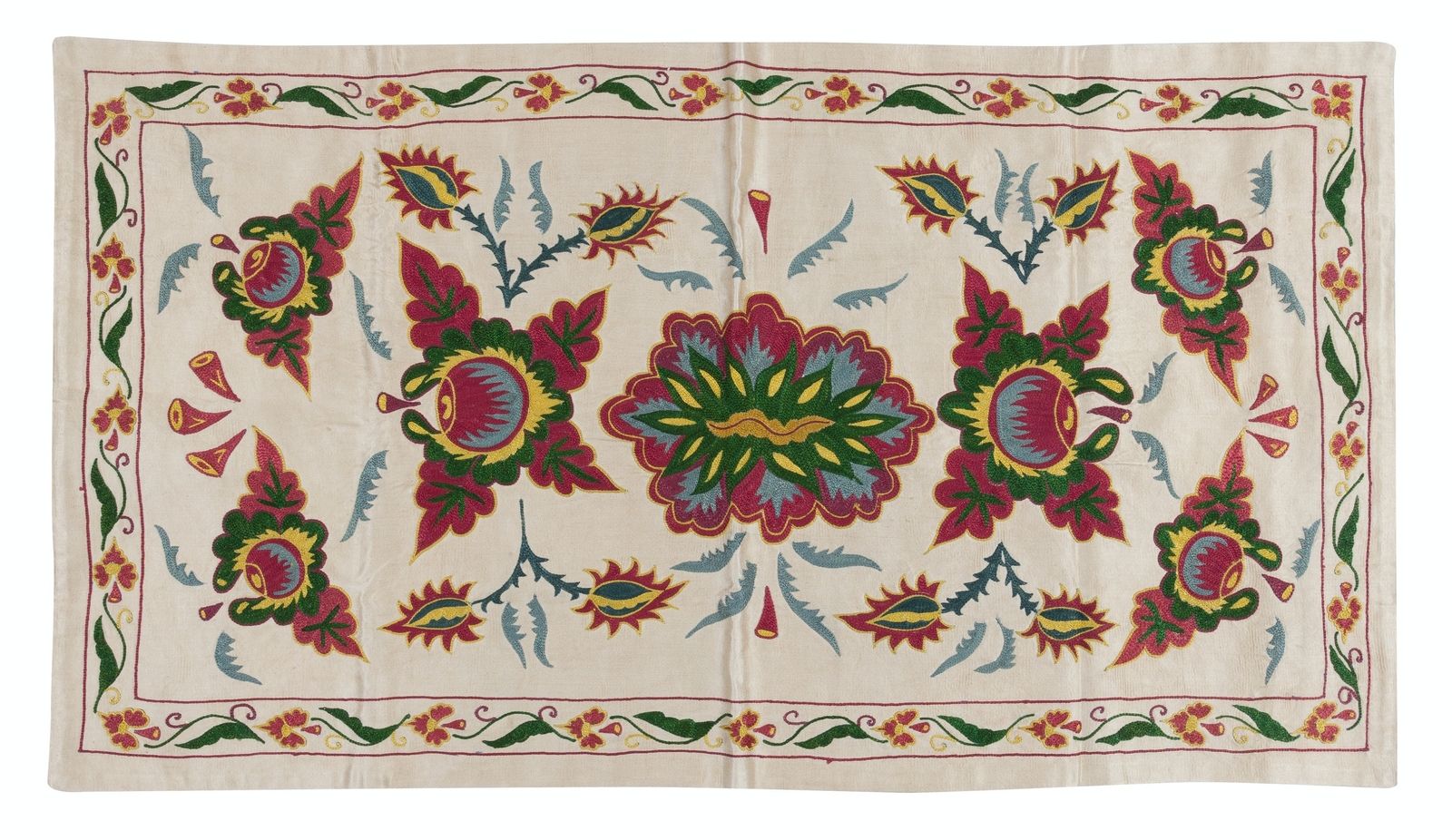 Tenture murale brodée Suzani 100 % soie, motifs fleurs et grenades, 48 x 86 cm - Ouzbékistan photo 308.0