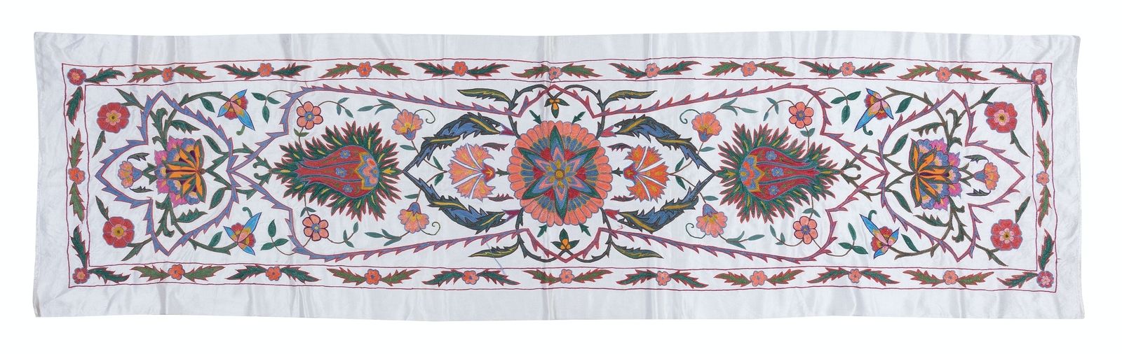 1.8x6.5 Ft 100% Silk Table Runner, Hand Embroidered Wall Hanging, Uzbek Tapestry photo 451.0