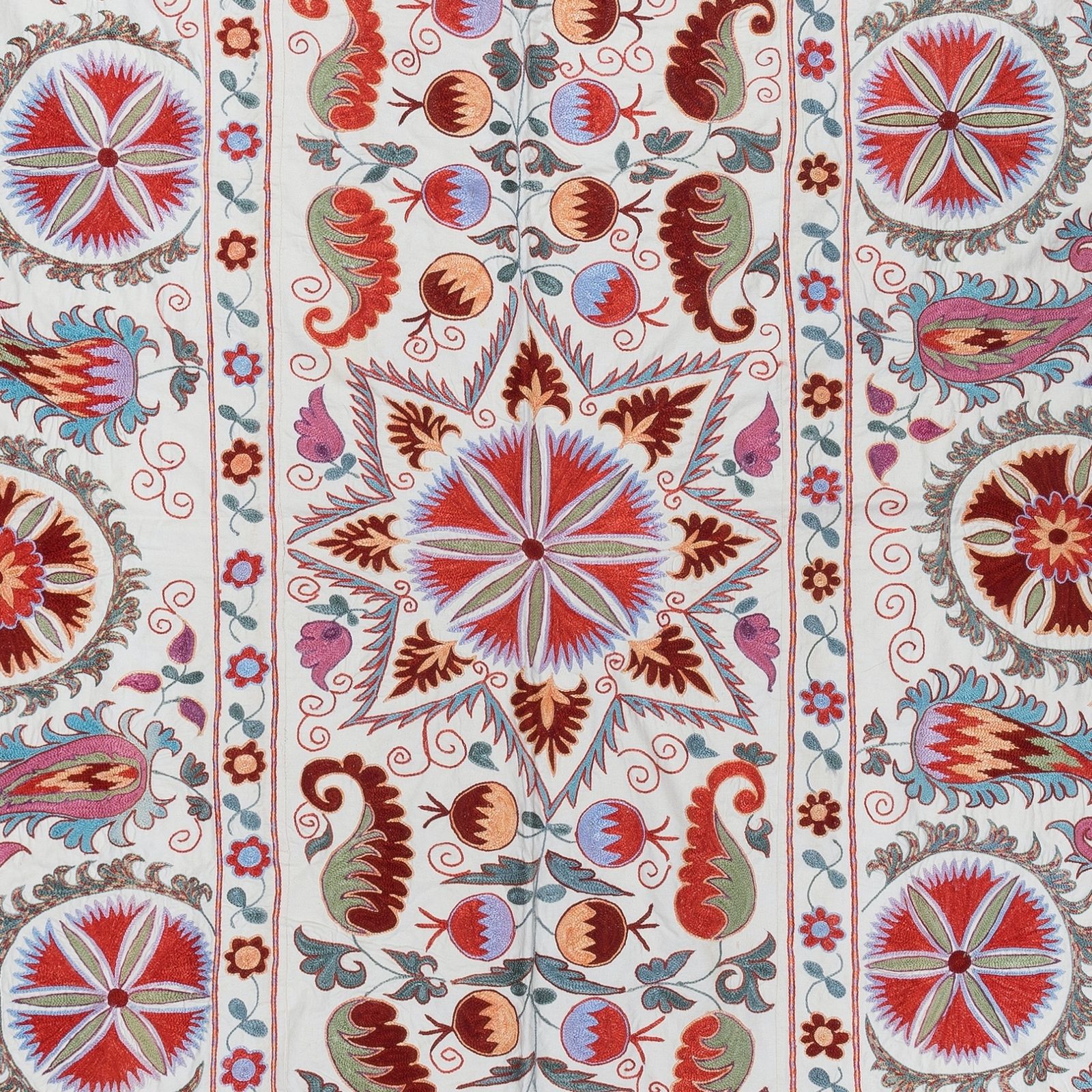 5x6.9 Ft Uzbek Suzani Fabric Bed Cover, Embroidered Silk And Cotton Wall Hanging photo 779.0