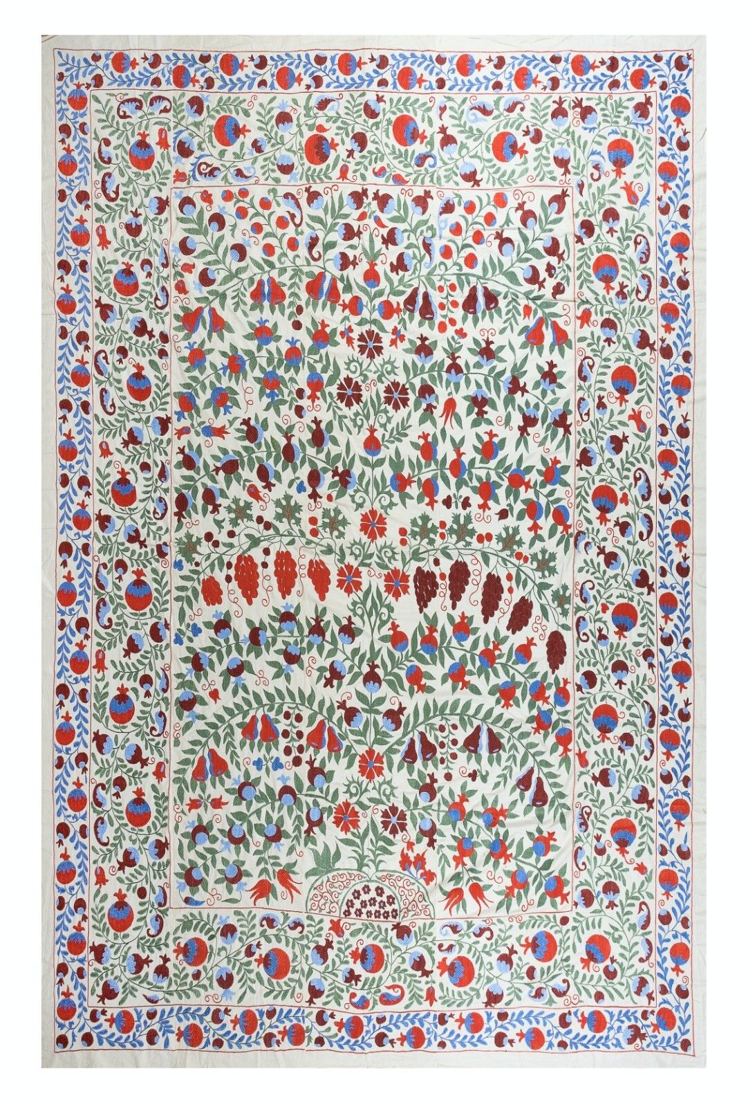 8x10 Ft Silk Embroidered Bed Cover, Suzani Wall Hanging, Magnificent Tapestry