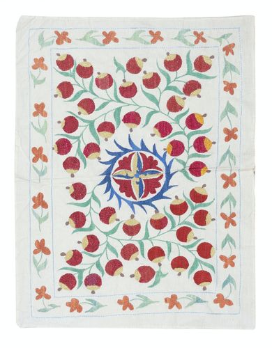 24x30 In Modern Embroidered Wall Hanging. Pomegranate Tree Design Tablecloth