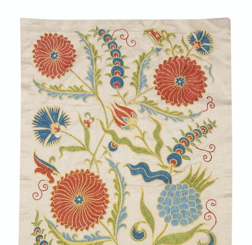 19x62 In Embroidered 100% Silk Wall Hanging. Modern Table Runner. Tablecloth photo furniture