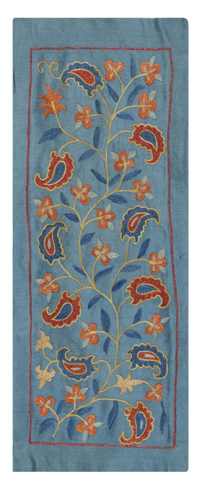 9"X22" Embroidered All Silk Wall Hanging. Boho Wall Decor. Traditional Tapestry