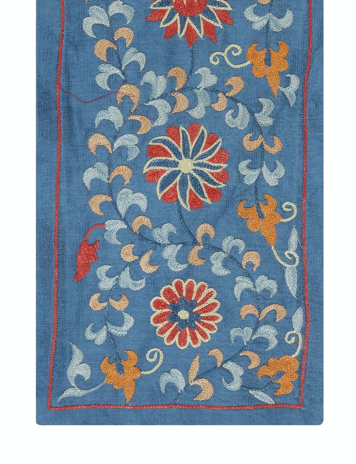 8"X24" Embroidered 100% Silk Wall Hanging. Blue Traditional Tapestry photo for sale