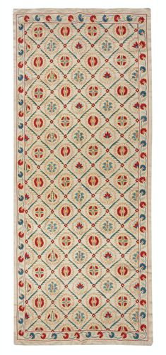 32x74 In Traditional 100% Silk Wall Hanging. Handmade Embroidered Table Runner