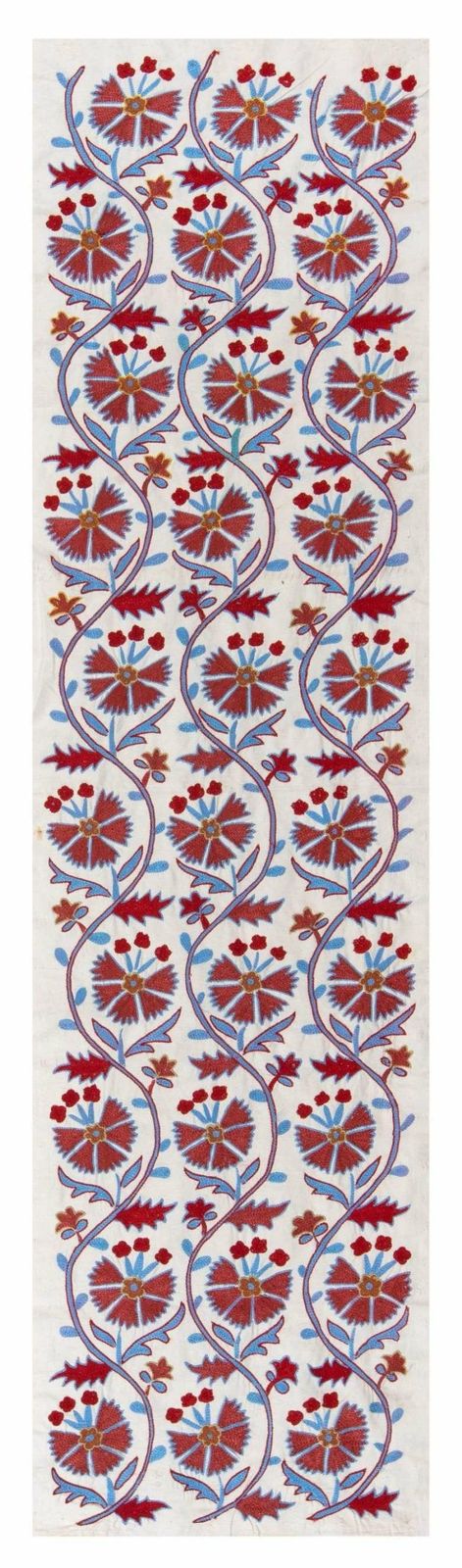 Chemin de table suzani ouzbek 1,7 x 6,2 ft, broderie à la main en soie, tenture murale